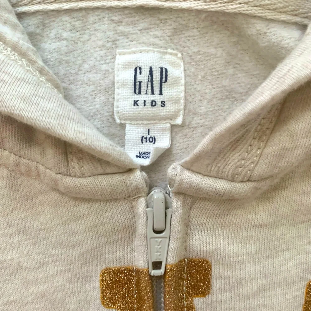 Gap Kids Beige Glitter Gold Logo Hoodie Size 10 Excellent Used Condition